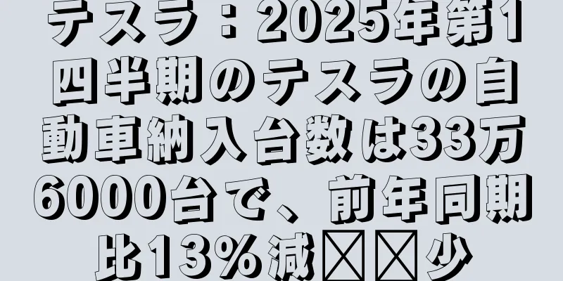 テスラ：2025年第1四半期のテスラの自動車納入台数は33万6000台で、前年同期比13％減​​少