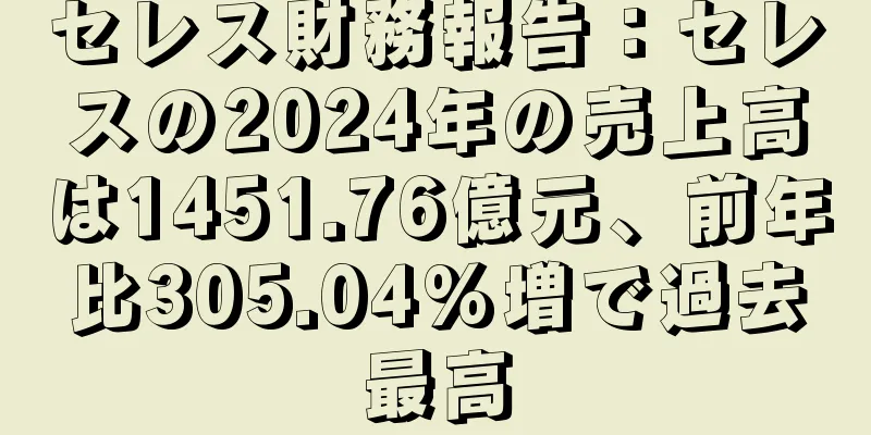 セレス財務報告：セレスの2024年の売上高は1451.76億元、前年比305.04%増で過去最高