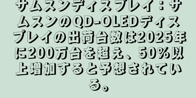 サムスンディスプレイ：サムスンのQD-OLEDディスプレイの出荷台数は2025年に200万台を超え、50％以上増加すると予想されている。