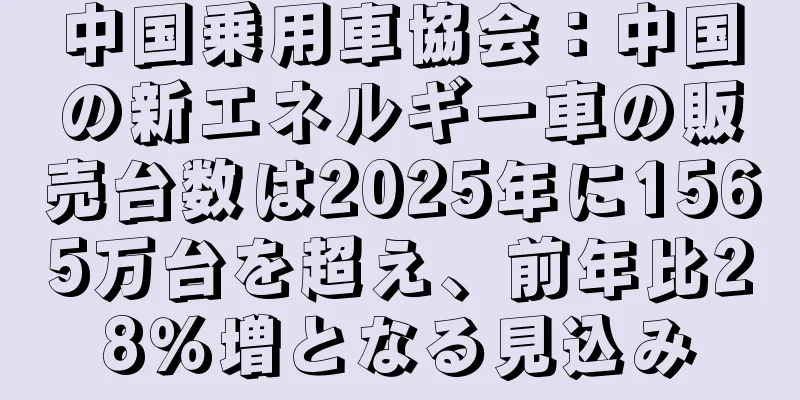 中国乗用車協会：中国の新エネルギー車の販売台数は2025年に1565万台を超え、前年比28％増となる見込み