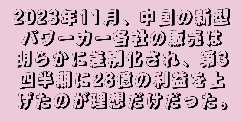 2023年11月、中国の新型パワーカー各社の販売は明らかに差別化され、第3四半期に28億の利益を上げたのが理想だけだった。