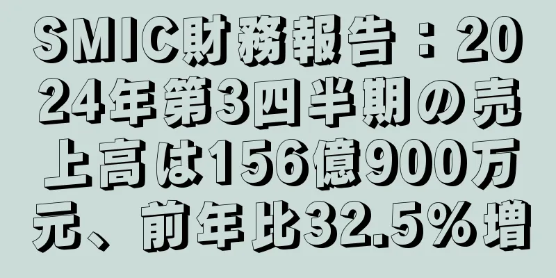 SMIC財務報告：2024年第3四半期の売上高は156億900万元、前年比32.5%増