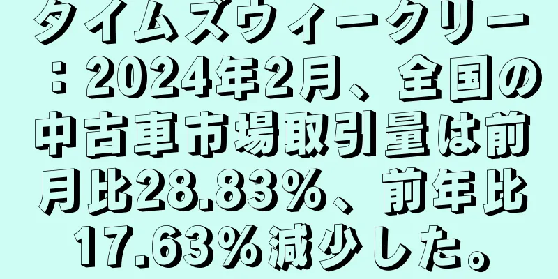 タイムズウィークリー：2024年2月、全国の中古車市場取引量は前月比28.83％、前年比17.63％減少した。