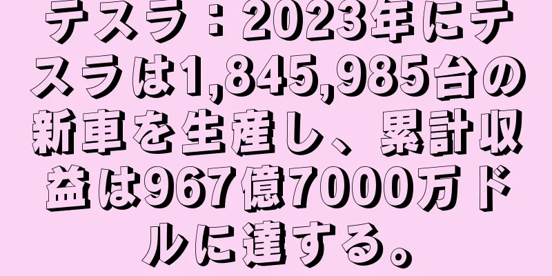 テスラ：2023年にテスラは1,845,985台の新車を生産し、累計収益は967億7000万ドルに達する。
