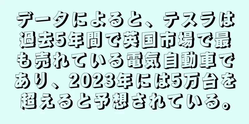 データによると、テスラは過去5年間で英国市場で最も売れている電気自動車であり、2023年には5万台を超えると予想されている。