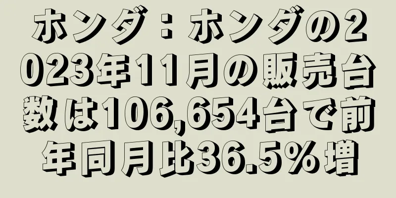 ホンダ：ホンダの2023年11月の販売台数は106,654台で前年同月比36.5％増