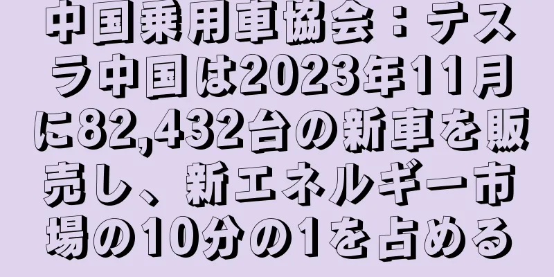 中国乗用車協会：テスラ中国は2023年11月に82,432台の新車を販売し、新エネルギー市場の10分の1を占める