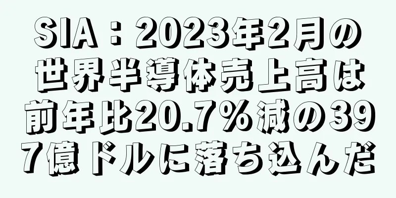 SIA：2023年2月の世界半導体売上高は前年比20.7%減の397億ドルに落ち込んだ