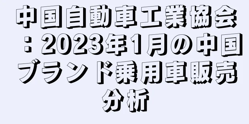 中国自動車工業協会：2023年1月の中国ブランド乗用車販売分析
