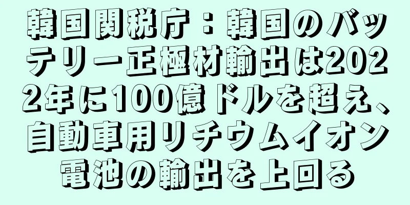 韓国関税庁：韓国のバッテリー正極材輸出は2022年に100億ドルを超え、自動車用リチウムイオン電池の輸出を上回る