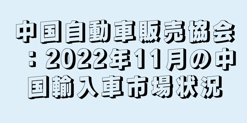 中国自動車販売協会：2022年11月の中国輸入車市場状況