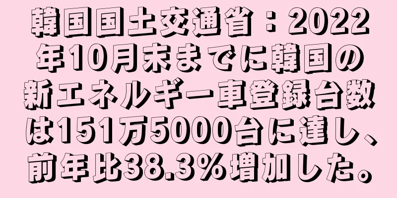 韓国国土交通省：2022年10月末までに韓国の新エネルギー車登録台数は151万5000台に達し、前年比38.3％増加した。