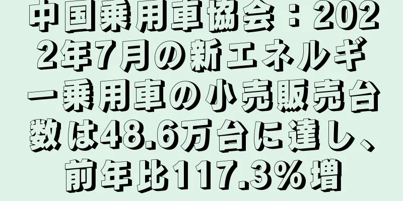 中国乗用車協会：2022年7月の新エネルギー乗用車の小売販売台数は48.6万台に達し、前年比117.3%増