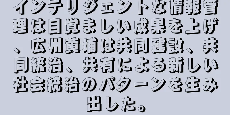 インテリジェントな情報管理は目覚ましい成果を上げ、広州黄埔は共同建設、共同統治、共有による新しい社会統治のパターンを生み出した。