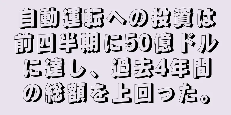 自動運転への投資は前四半期に50億ドルに達し、過去4年間の総額を上回った。
