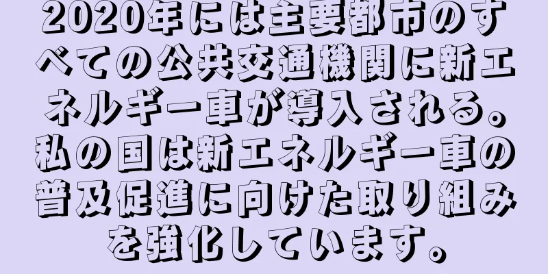 2020年には主要都市のすべての公共交通機関に新エネルギー車が導入される。私の国は新エネルギー車の普及促進に向けた取り組みを強化しています。