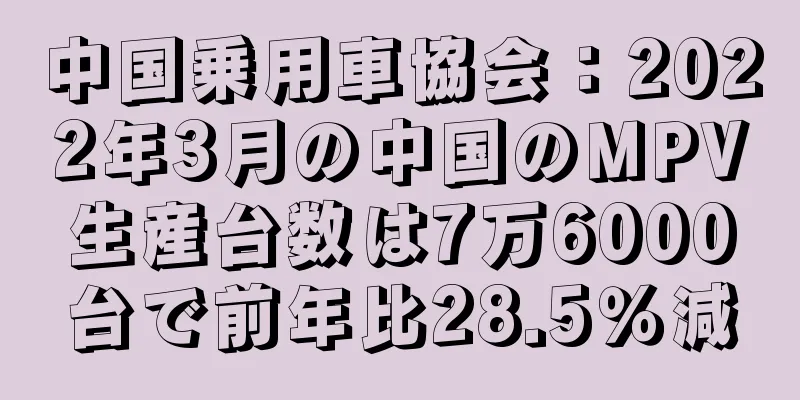 中国乗用車協会：2022年3月の中国のMPV生産台数は7万6000台で前年比28.5％減
