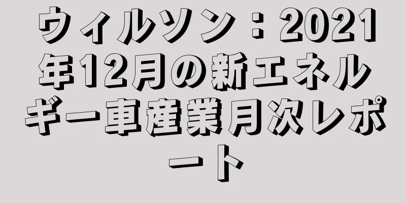 ウィルソン：2021年12月の新エネルギー車産業月次レポート