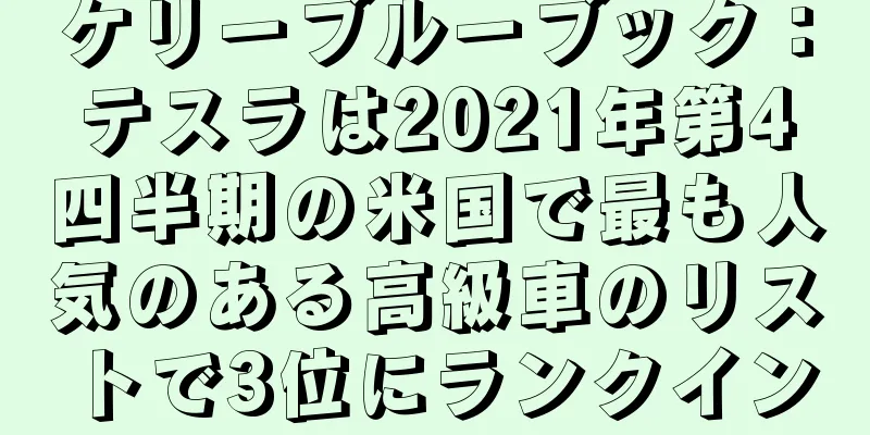 ケリーブルーブック：テスラは2021年第4四半期の米国で最も人気のある高級車のリストで3位にランクイン