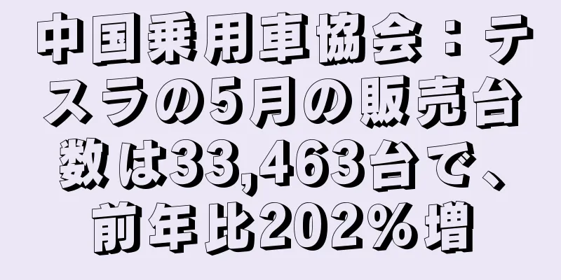 中国乗用車協会：テスラの5月の販売台数は33,463台で、前年比202％増