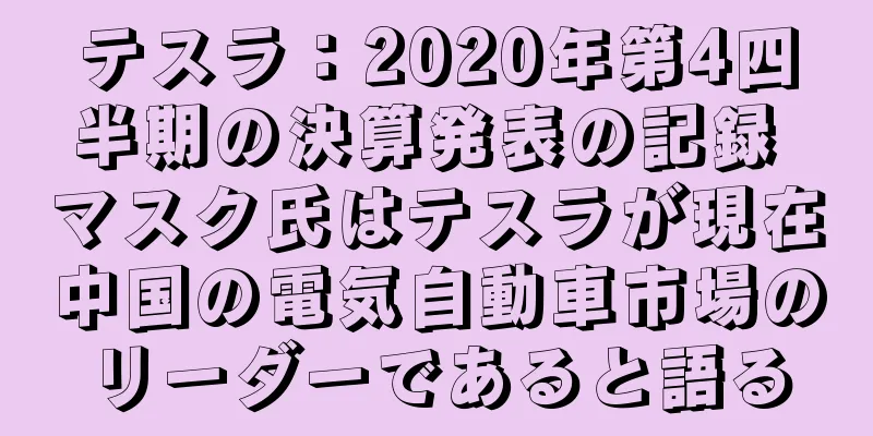 テスラ：2020年第4四半期の決算発表の記録 マスク氏はテスラが現在中国の電気自動車市場のリーダーであると語る