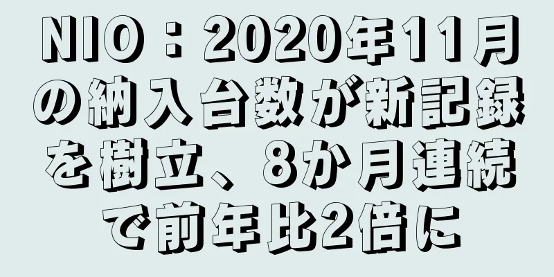 NIO：2020年11月の納入台数が新記録を樹立、8か月連続で前年比2倍に
