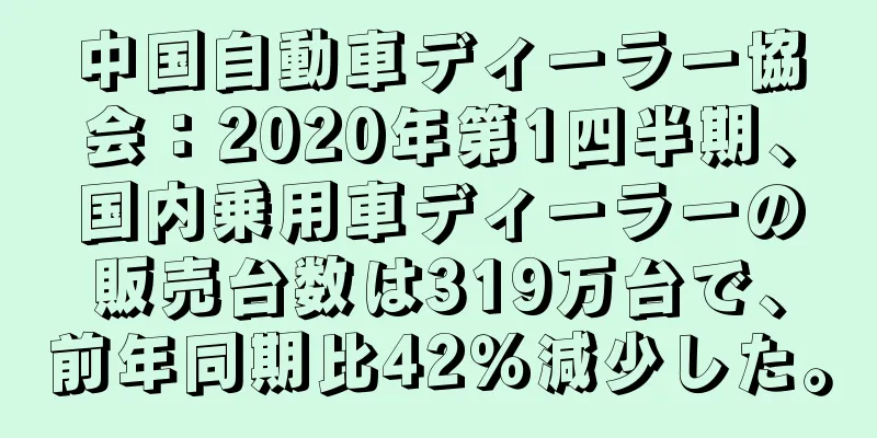 中国自動車ディーラー協会：2020年第1四半期、国内乗用車ディーラーの販売台数は319万台で、前年同期比42％減少した。