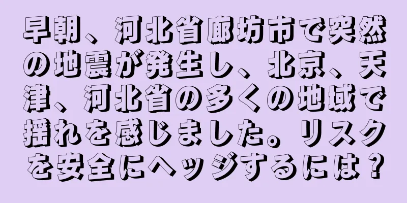 早朝、河北省廊坊市で突然の地震が発生し、北京、天津、河北省の多くの地域で揺れを感じました。リスクを安全にヘッジするには？