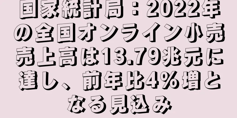 国家統計局：2022年の全国オンライン小売売上高は13.79兆元に達し、前年比4％増となる見込み