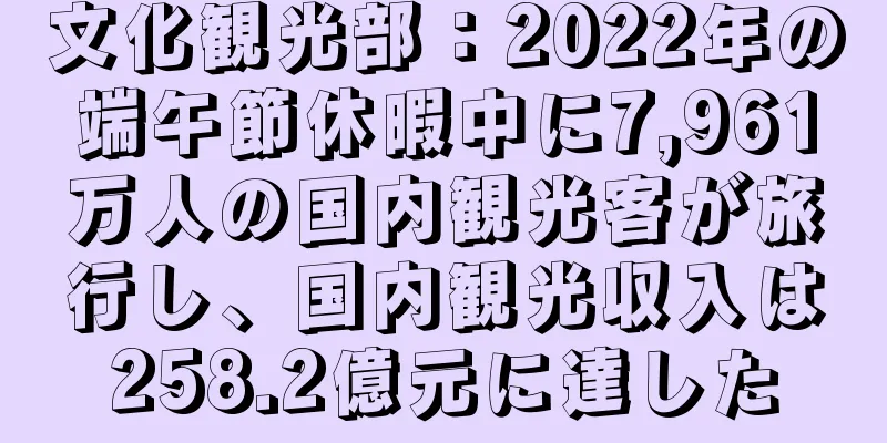 文化観光部：2022年の端午節休暇中に7,961万人の国内観光客が旅行し、国内観光収入は258.2億元に達した