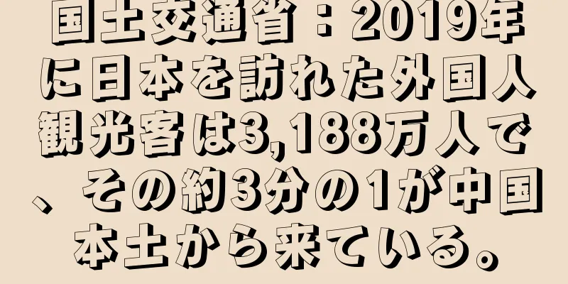 国土交通省：2019年に日本を訪れた外国人観光客は3,188万人で、その約3分の1が中国本土から来ている。