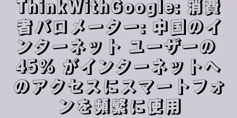 ThinkWithGoogle: 消費者バロメーター: 中国のインターネット ユーザーの 45% がインターネットへのアクセスにスマートフォンを頻繁に使用