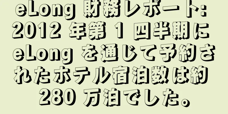 eLong 財務レポート: 2012 年第 1 四半期に eLong を通じて予約されたホテル宿泊数は約 280 万泊でした。