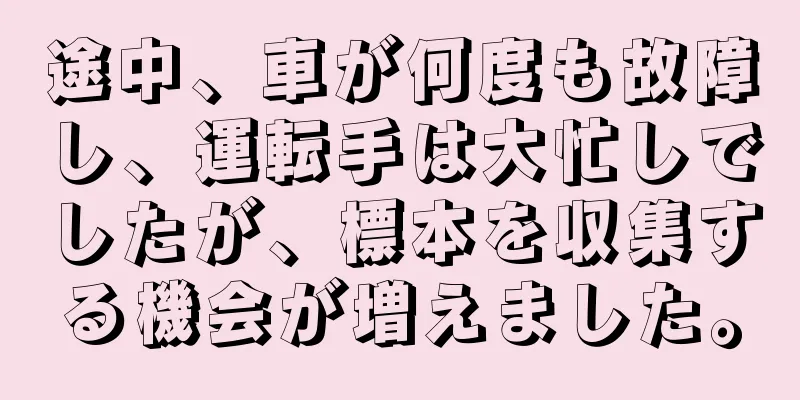 途中、車が何度も故障し、運転手は大忙しでしたが、標本を収集する機会が増えました。