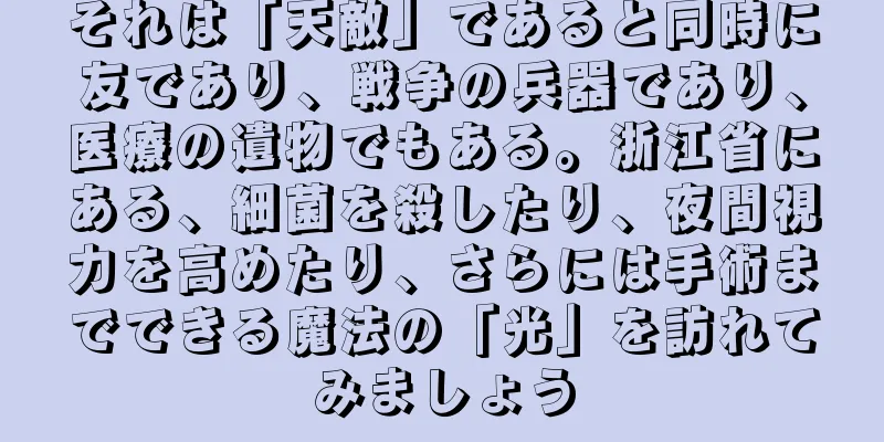 それは「天敵」であると同時に友であり、戦争の兵器であり、医療の遺物でもある。浙江省にある、細菌を殺したり、夜間視力を高めたり、さらには手術までできる魔法の「光」を訪れてみましょう