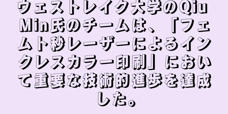 ウェストレイク大学のQiu Min氏のチームは、「フェムト秒レーザーによるインクレスカラー印刷」において重要な技術的進歩を達成した。