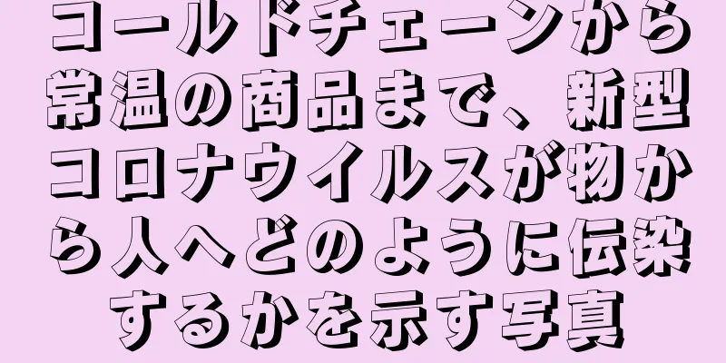 コールドチェーンから常温の商品まで、新型コロナウイルスが物から人へどのように伝染するかを示す写真