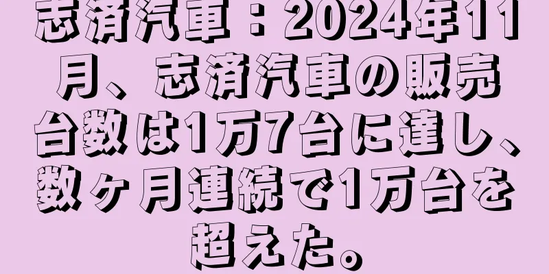 志済汽車：2024年11月、志済汽車の販売台数は1万7台に達し、数ヶ月連続で1万台を超えた。