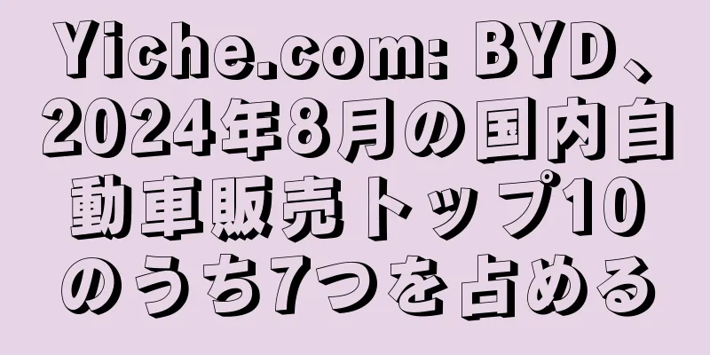Yiche.com: BYD、2024年8月の国内自動車販売トップ10のうち7つを占める