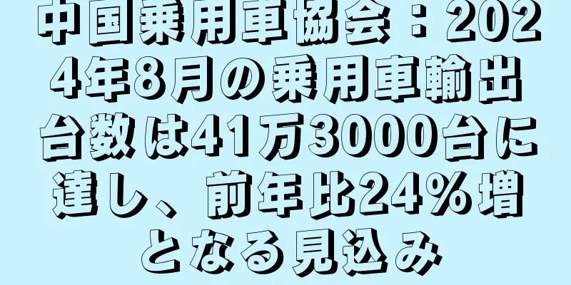中国乗用車協会：2024年8月の乗用車輸出台数は41万3000台に達し、前年比24％増となる見込み