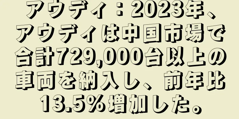 アウディ：2023年、アウディは中国市場で合計729,000台以上の車両を納入し、前年比13.5％増加した。