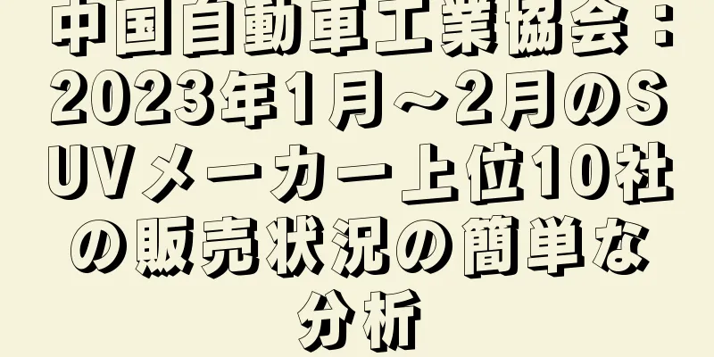中国自動車工業協会：2023年1月～2月のSUVメーカー上位10社の販売状況の簡単な分析