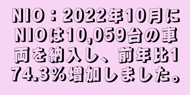NIO：2022年10月にNIOは10,059台の車両を納入し、前年比174.3％増加しました。