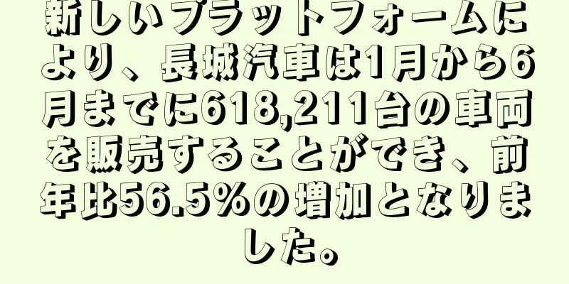 新しいプラットフォームにより、長城汽車は1月から6月までに618,211台の車両を販売することができ、前年比56.5%の増加となりました。