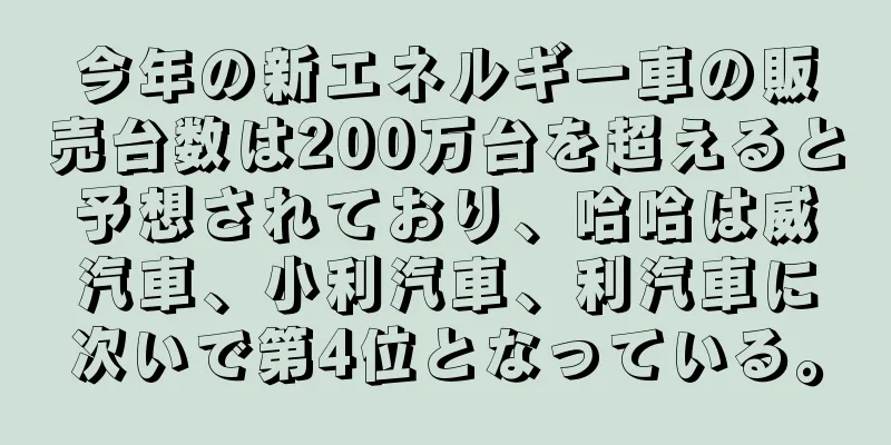 今年の新エネルギー車の販売台数は200万台を超えると予想されており、哈哈は威汽車、小利汽車、利汽車に次いで第4位となっている。