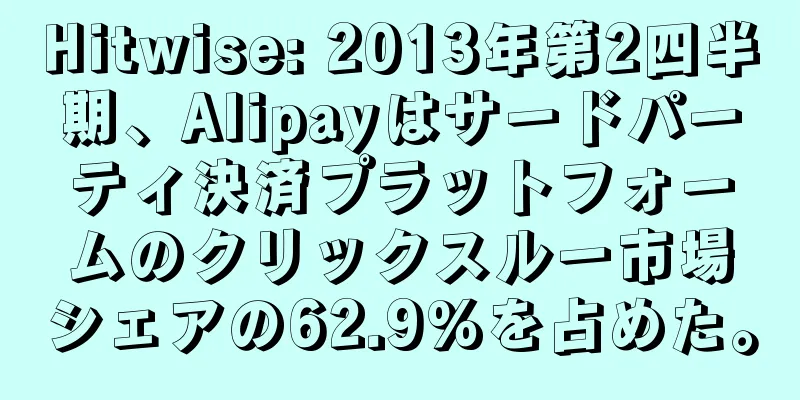 Hitwise: 2013年第2四半期、Alipayはサードパーティ決済プラットフォームのクリックスルー市場シェアの62.9%を占めた。