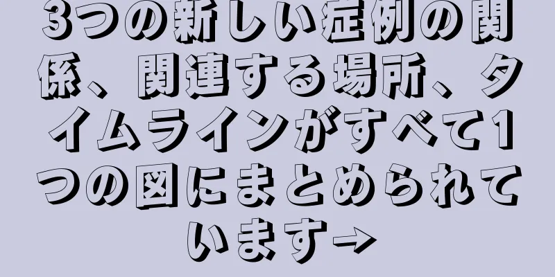 3つの新しい症例の関係、関連する場所、タイムラインがすべて1つの図にまとめられています→